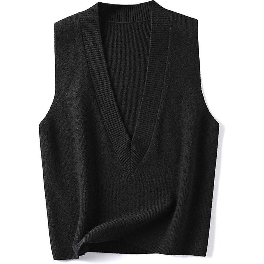 Women's V-Neck Sweater Vest Knit Tank Top Sleeveless Pullover Fall